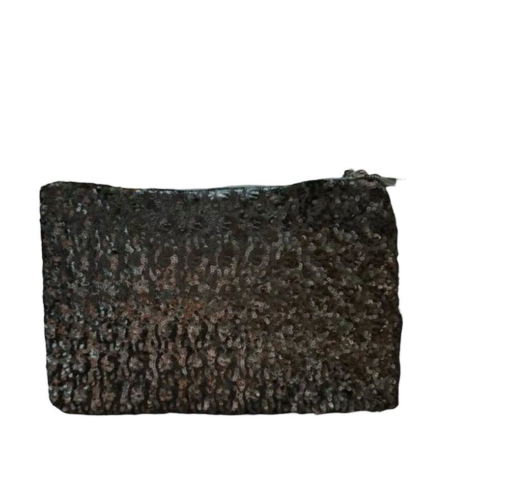 Women's JULEP Gunmetal Gray Sequin Zip Makeup / Clutch Bag (11.5"L x 8"W) - NEW